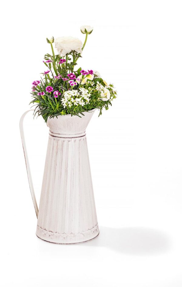 Weltbild Kovová váza Vintage džbán, 34 cm - váza na malé kvietky,  váza na malé kytičky,  váza na lúčne kvietky, váza na fialky,  váza na snežienky, váza na kvety, sklenená váza, sklenené vázy, biela vaza, krištáľové vázy, krištáľová váza, váza s kvetmi, krištálové vázy