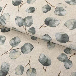 Dekoračná látka Linenlook Eucalyptus watercolour branch - ľan metráž, lan metraz, jutovina metráž, látka na vankúše, latka na vankuse, latka na vankus, látky metráž eshop, viskóza metráž, latky metraz eshop, dekoračné látky metráž, dekoracna latka metraz, ľanové látky metráž, látky metráž lacné, lanova latka metraz, lanove latky metraz, latka eshop, režné plátno metráž, ľan metráž veľkoobchod, obrusovina metráž, látky metráž, dekoračná látka, metráž látky, metrazove latky