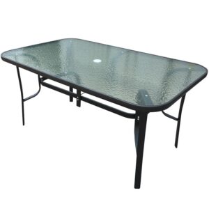 Záhradný sklenený stôl s otvorom 150x90x70cm čierna - kovový stolik, skleneny stolik, skleneny stol, skleneny stolik do obyvacky, skleneny stol do obyvacky, kovovy stol, okruhly skleneny konferencny stolik, kovový stol, kovovy stolík, boho štýl, bohemian style, bohémsky štýl, art deco nábytok, artdeco nabytok, art deco štýl, nábytok art deco, cierny kovovy stolik, skleneny konferencny stol, skleneny konferencny stolik, kovovy stol na terasu, kovový stolík, sklenený stolík, kovovy odkladaci stolik, okruhly skleneny stol, kovovy stolik na balkon, kovovy konferencny stolik, kovovy prirucny stolik, skleneny okruhly stol, konferencny stolik kovovy, kovovy stol do zahrady, konferencny stolik skleneny, kovovy stolik do obyvacky, kovovy zahradny stolik, maly kovovy stolik