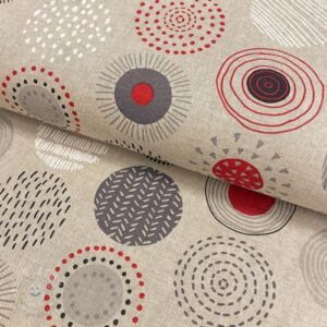 Dekoračná látka Linenlook Hand drawn circles red - ľan metráž, lan metraz, jutovina metráž, látka na vankúše, latka na vankuse, latka na vankus, látky metráž eshop, viskóza metráž, latky metraz eshop, dekoračné látky metráž, dekoracna latka metraz, ľanové látky metráž, látky metráž lacné, lanova latka metraz, lanove latky metraz, latka eshop, režné plátno metráž, ľan metráž veľkoobchod, obrusovina metráž, látky metráž, dekoračná látka, metráž látky, metrazove latky