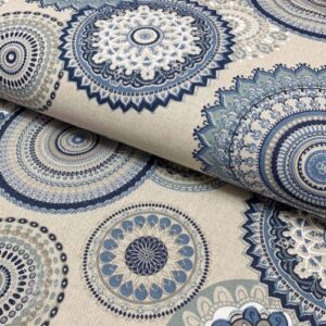 Dekoračná látka Linenlook Geometric mandala blue - ľan metráž, lan metraz, jutovina metráž, látka na vankúše, latka na vankuse, latka na vankus, látky metráž eshop, viskóza metráž, latky metraz eshop, dekoračné látky metráž, dekoracna latka metraz, ľanové látky metráž, látky metráž lacné, lanova latka metraz, lanove latky metraz, latka eshop, režné plátno metráž, ľan metráž veľkoobchod, obrusovina metráž, látky metráž, dekoračná látka, metráž látky, metrazove latky